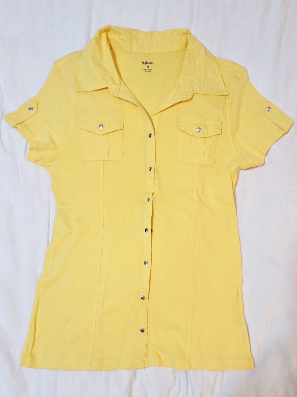 Style&co Yellow Short-Sleeve Button Front Women's Top